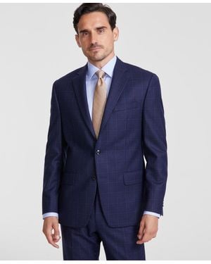Michael Kors Classic-fit Wool-blend Stretch Plaid Suit Separate Jacket - Blue