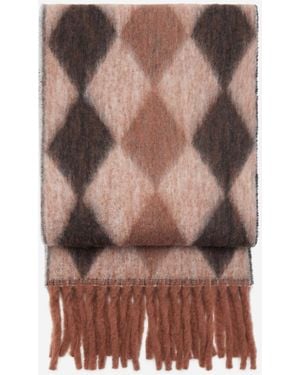 Mango Fringes Detail Diamond-pattern Scarf - Brown
