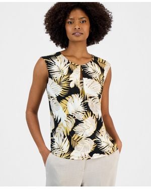 Kasper Sleeveless Printed Keyhole Top - Multicolor