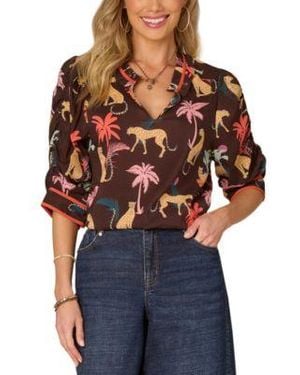 Democracy Printed Elbow Sleeve Blouse Pxs 3x - Red
