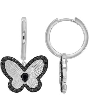 Macy's Black Spinel Butterfly Dangling Earrings - White