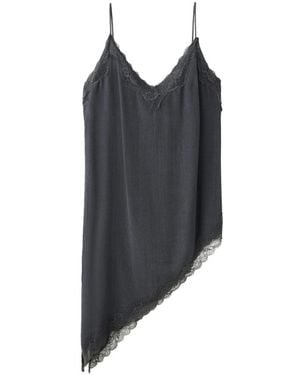 Mango V-neck Asymmetrical Hem Lace Camisole - Blue