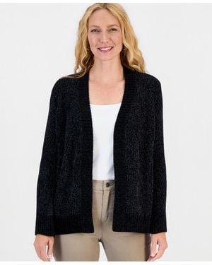 Style & Co. Cable-knit Chenille Cardigan - Black