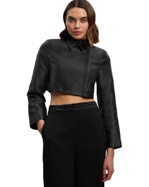 Karen Millen Satin Twill Cropped Wrap Tailored Jacket - Black
