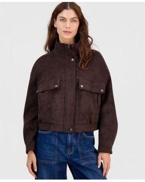 And Now This Now This Faux Suede Stand Collar Bomber Jacket Macys Exclusive - Brown