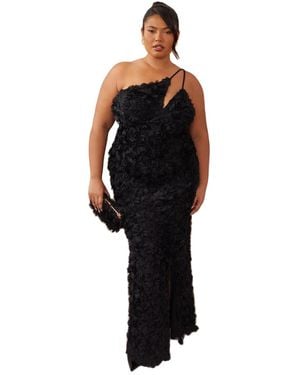 Quiz Plus Size One Shoulder Cut Out Flower Maxi Dress - Black