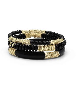 Bowood Lane Black Beads And Gold Plated Textured Bead Bracelet Stack