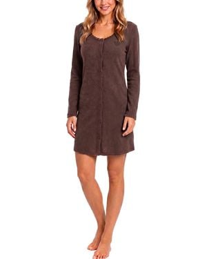 Roudelain Brushed Pointelle Long-sleeve Sleep Shirt - Red