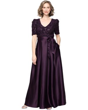 Alex Evenings Catherine Long V-neck Empire Waist Dress - Purple