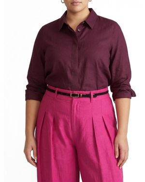 UNIVERSAL STANDARD Plus Size Elbe Stretch Linen Shirt - Purple