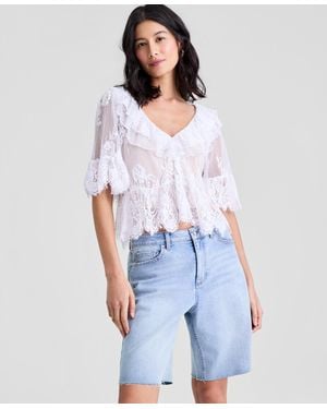 And Now This Lace Short-sleeve V-neck Ruffle Woven Top - Natural