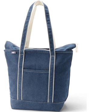 Lands' End Large Denim Long Handle Zip Top Tote Bag - Blue