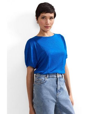 Phase Eight Arabel Linen Puff-sleeve T-shirt - Blue