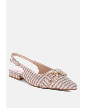 LONDON RAG Crina Pearl-detailed Horsebit Woven Flats - White