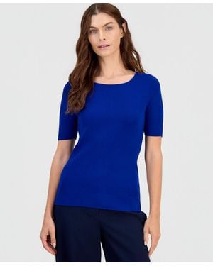 Tahari Short-sleeve Scoop-neck Sweater - Blue