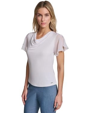 Calvin Klein Petite Cowl Neck Short-sleeve Top - White