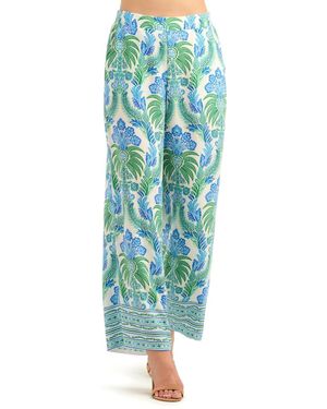 Bcx Printed Wide-leg Mid-rise Pants - Blue