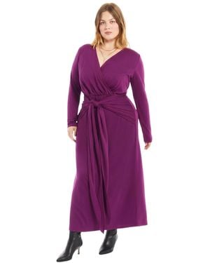 June + Vie Plus Size Surplice Long-sleeve Tie-waist Maxi Dress - Purple