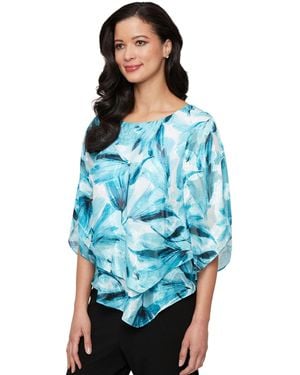 Alex Evenings Petite 3/4-sleeve V-hem Burnout Blouse - Blue