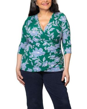 Kiyonna Plus Size Femme Fatale Faux Wrap Top - Black