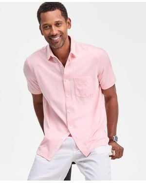Club Room Pima Cotton Solid Short-sleeve Button-up Knit Shirt - Pink