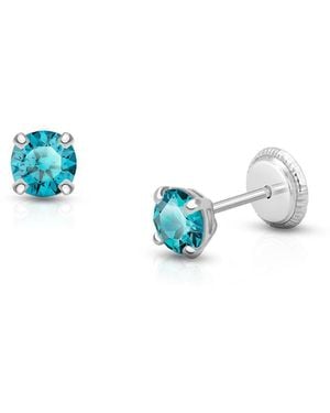 Tiny Blessings 14k Gold Crystal Birthstone Studs Screw Back Earrings - Blue