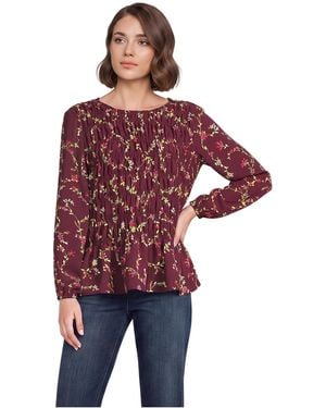 Lands' End Floral-print Smocked Peplum Top - Red