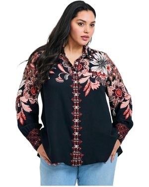 Avenue Plus Size La Luna Button Down Shirt - Blue
