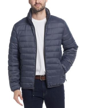 Weatherproof Packable Neck Pillow Zip-front Quilted Jacket - Blue