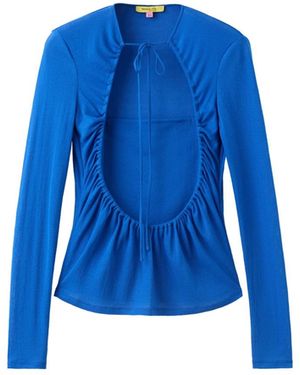 Mango Gathered Opening Overlay Top - Blue
