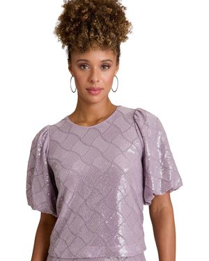Muse Crew Neck Bubble Short-sleeve Top - Purple