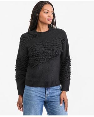 On 34th Crewneck Long-sleeve Loopy Textured Sweater - Black