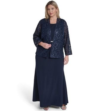 Jessica Howard Plus Size Scoop Neck Gown & Jacket - Blue