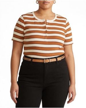 UNIVERSAL STANDARD Plus Size Henley Short Sleeve Ribbed Tee - Black