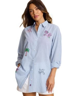 Tommy Bahama Collared Neck Swim Cover-up Shirt - Blue