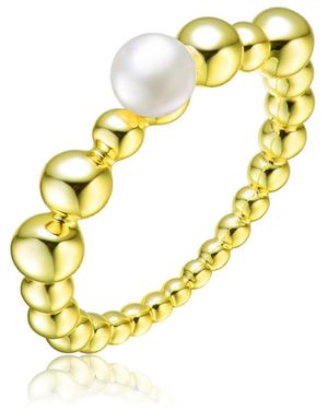 Genevive Jewelry Sterling Silver 14k Plated And 4.5mm Fresh Water Pearl Ring - Metallic