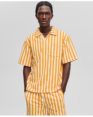 Mode Of One Johnny Collar Striped Terry Shirt - Metallic