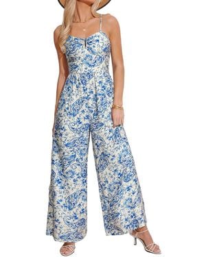 CUPSHE Summer Paisley Print Jumpsuit - Blue