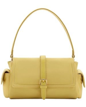 Mango Faux Leather Pockets And Buckle Shoulder Bag - Yellow