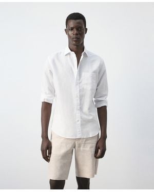 Mango Pocket Linen Shirt - White