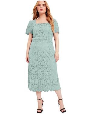 June + Vie June + Vie Plus Size Square-neck Lace Dress - Blue