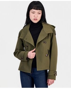 Steve Madden Short Hooded Trench Coat - Blue