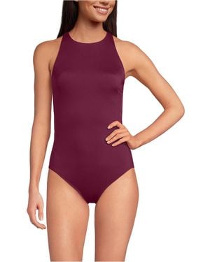 Lands' End Long Torso Tugless High Neck Portrait Back One Piece Swimsuit - Purple