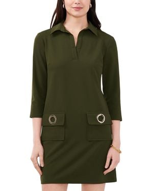Msk Petite Collared Neck Scuba Crepe Shift Dress - Green