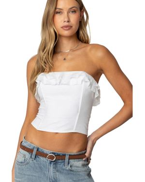 Edikted Litsa Ruffled Linen Look Corset - White