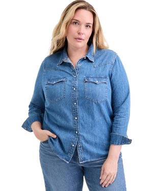 Levi's Trendy Plus Size Essential Western Cotton Shirt - Blue