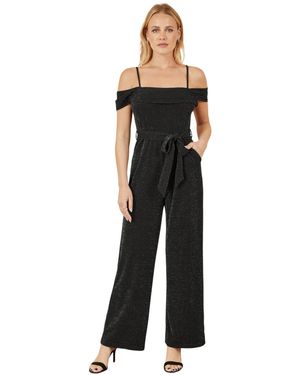 Yumi' Sparkle Stretch Bardot Jumpsuit - Black