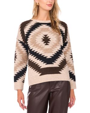 Vince Camuto Aztec Pattern Crewneck Sweater - Brown
