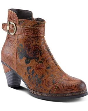 L'ARTISTE Antilles Floral Embossed Suede Booties - Brown
