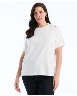 Rafaella Plus Size Button Detail Short-sleeve Top - White
